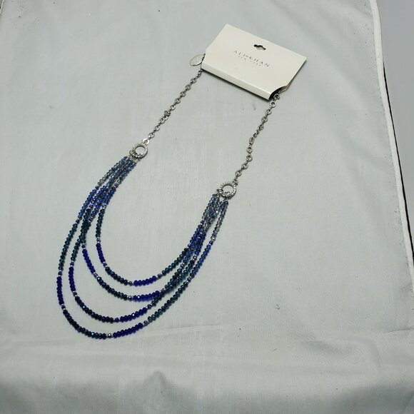 Ali Khan 4 row Sapphire glass beads with silver chain layered necklace - Picture 8 of 9